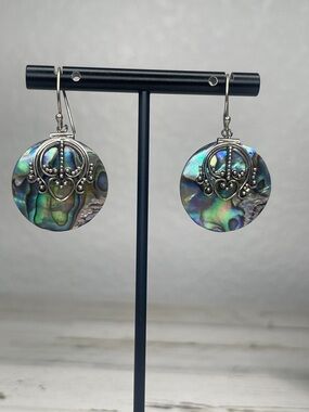 Suarti Abalone Disc Drop Earrings Sterling Silver
